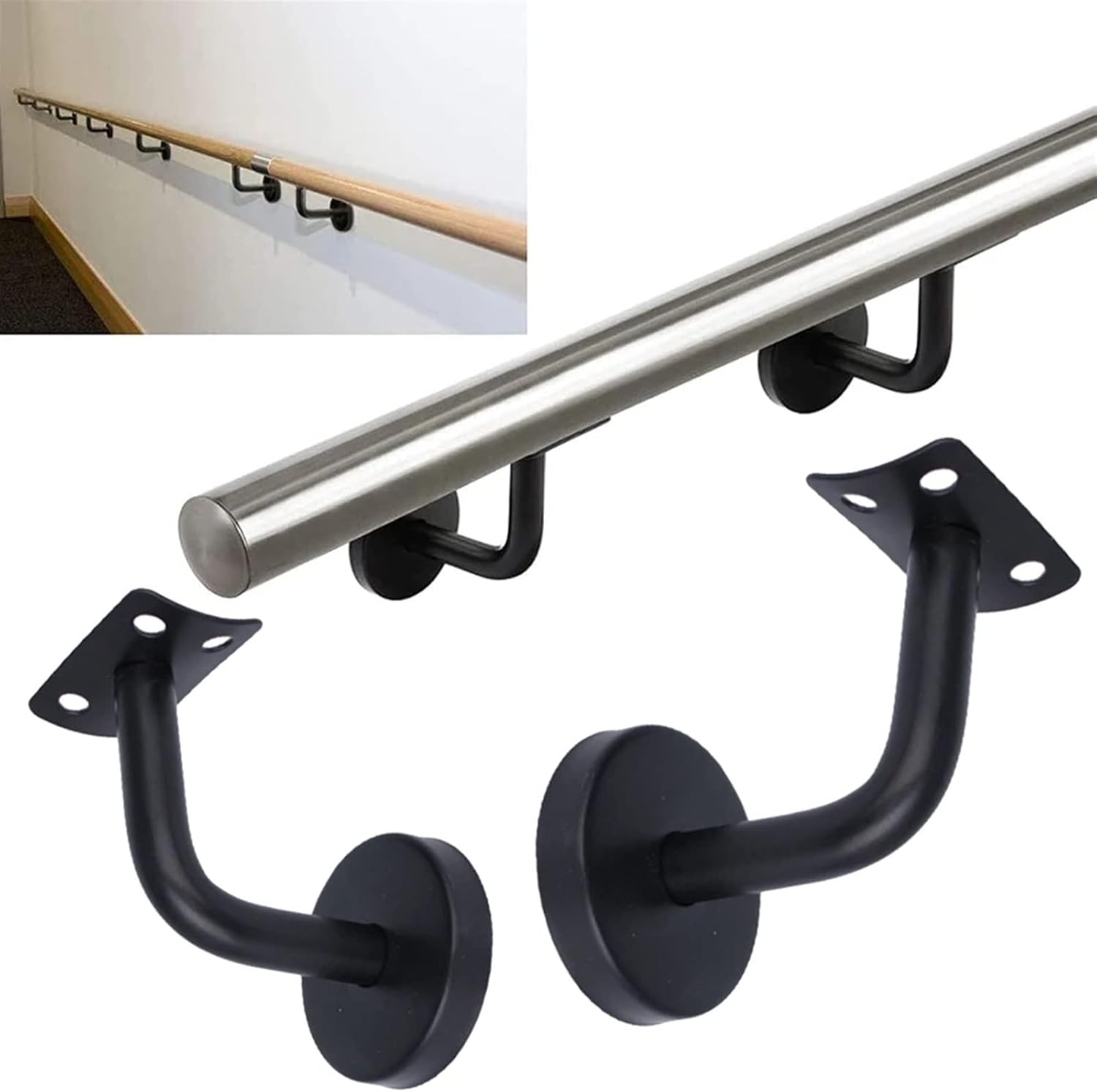 1pcs Black Handrail Bracket Stainless Steel Handrails Wall Mounted Bracket Support Hand Rail Stair Railing Guardrail Accessories (Size : 60x80mm)