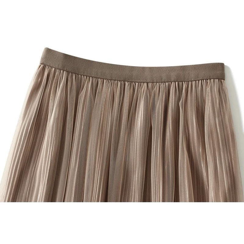 Reversible Women Tulle Long Skirt Vintage Casual Big Hem A Line High Waist Midi Mesh Skirt3