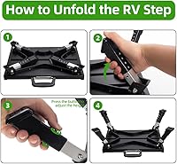 Vista 4 de Homeon Wheels Taburete para caravana, plataforma de aluminio plegable de altura ajustable, pies de goma antideslizantes, rayas reflectantes, mango