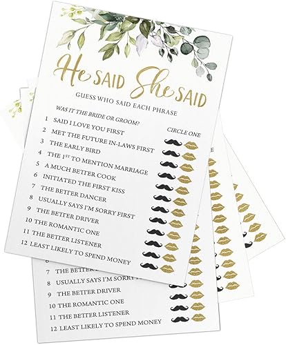 Miniatura 6 de Printed Party Juegos de despedida de soltera  He Said She Said Juego con divertidas trivias de novia y novio, actividad de ducha de boda, tema de
