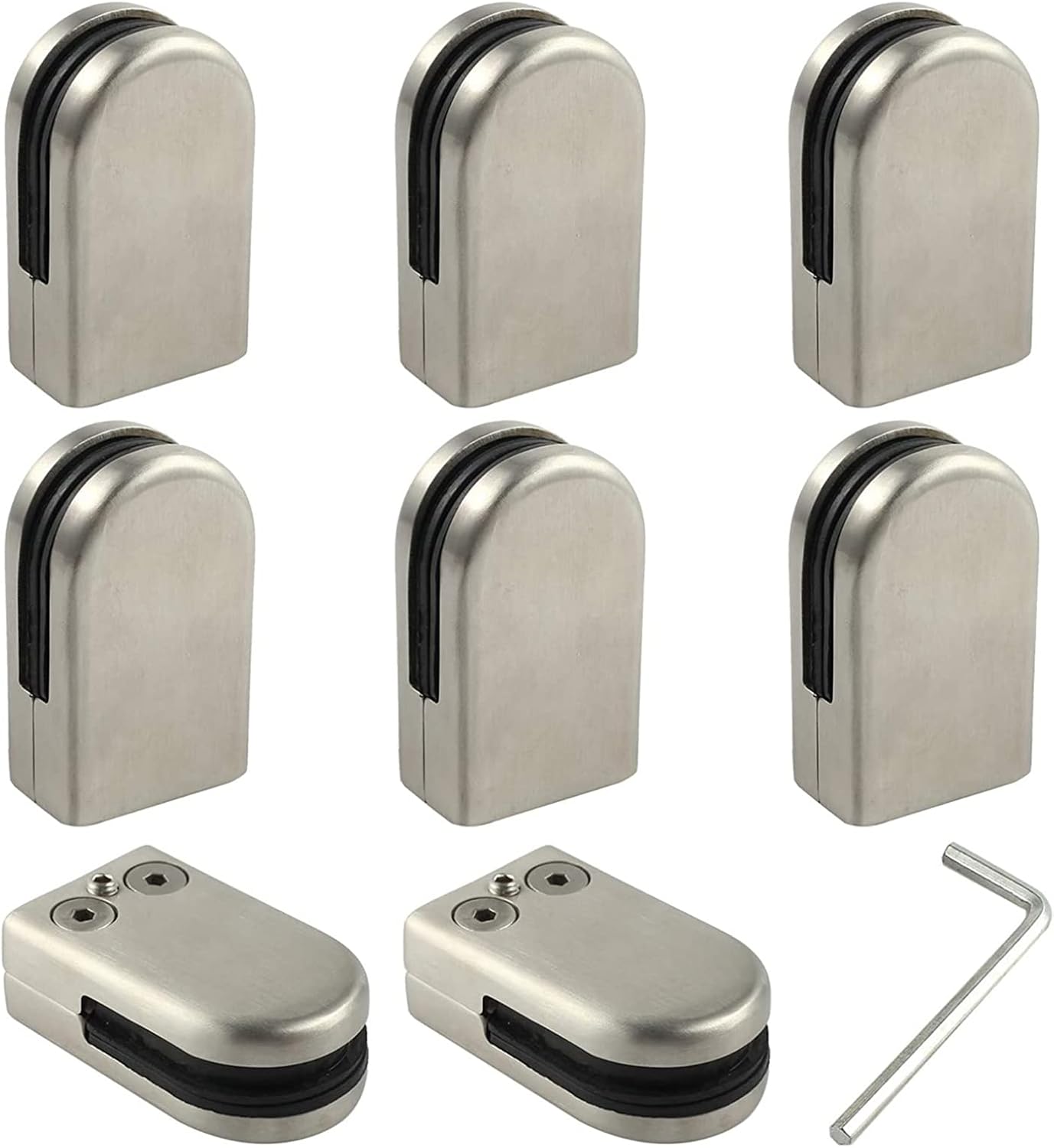 8Pcs Stainless Steel Glass Clamp Adjustable Silver Glass Brackets, Flat Back Glass Clip Clamps Holder, Glass Pool Fence Clamp Brackets,Home Garden Stairs Balustrade Railing Post,8~10mm