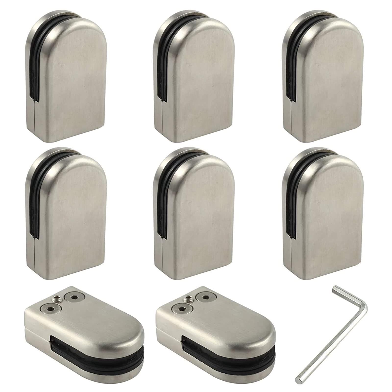 8 Stück Edelstahl-Glasklemme, verstellbare Silberne Glashalterungen,Glas-Clip-Klemmhalter mit Flacher Rückseite,Glas-Pool-Zaun-Klemmhalterungen,Geländerpfosten für Hausgartentreppen,8~10mm