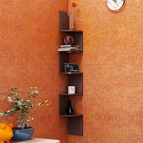 OnlineshoppeeZig Zag Alzak Floating Corner Shelves (Brown)