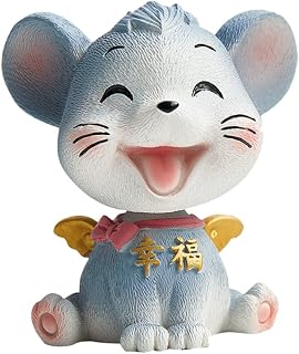 VICASKY Estatuetas De Animais Decoração De Bolo Mini Carro Decoração Miniatura Balançar Cabeça Boneca Ano Novo Chinês Rato Resina Rato Para Carro Feng Mouse Veado Ornamento Interior Do