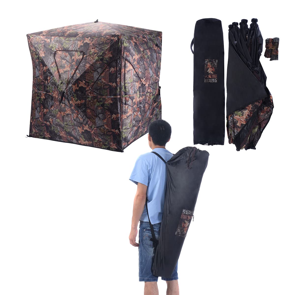 GYMAX Tenda da Caccia Portatile per 3 Persone, con Visione a 360°, Finestra, Picchetti per Il Terreno, Lacci, per Campeggio a Caccia di Cervi e Tacchini