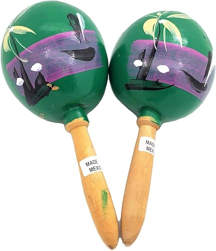 Miniatura 14 de Maracas de madera auténtica mexicana de 8 pulgadas hechas a mano (paquete de 2) (verde)