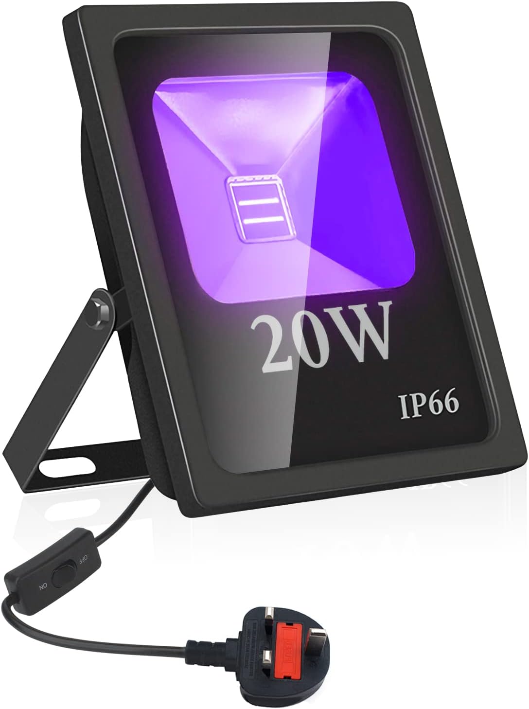 Eleganted UV LED Flood Light, 20W High Power UV Ultraviolet Blacklight 85V-265V AC IP66 Waterproof for Parties,Curing, Glue, Blacklight, Fishing, Aquarium with UK Plug