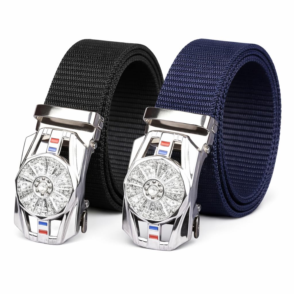 Men's Tactical Nylon Belt with Metal Buckle, Black and Navy Blue, Adjustable, 2 Pack-picture-34