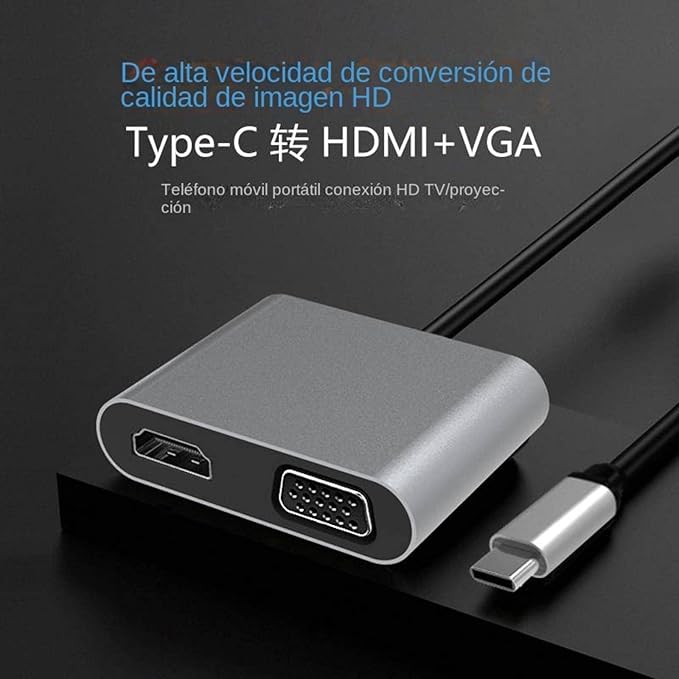 MBETA Hub USB-C 2 en 1 HDMI/VGA Adaptador Dual Negro miniatura 6