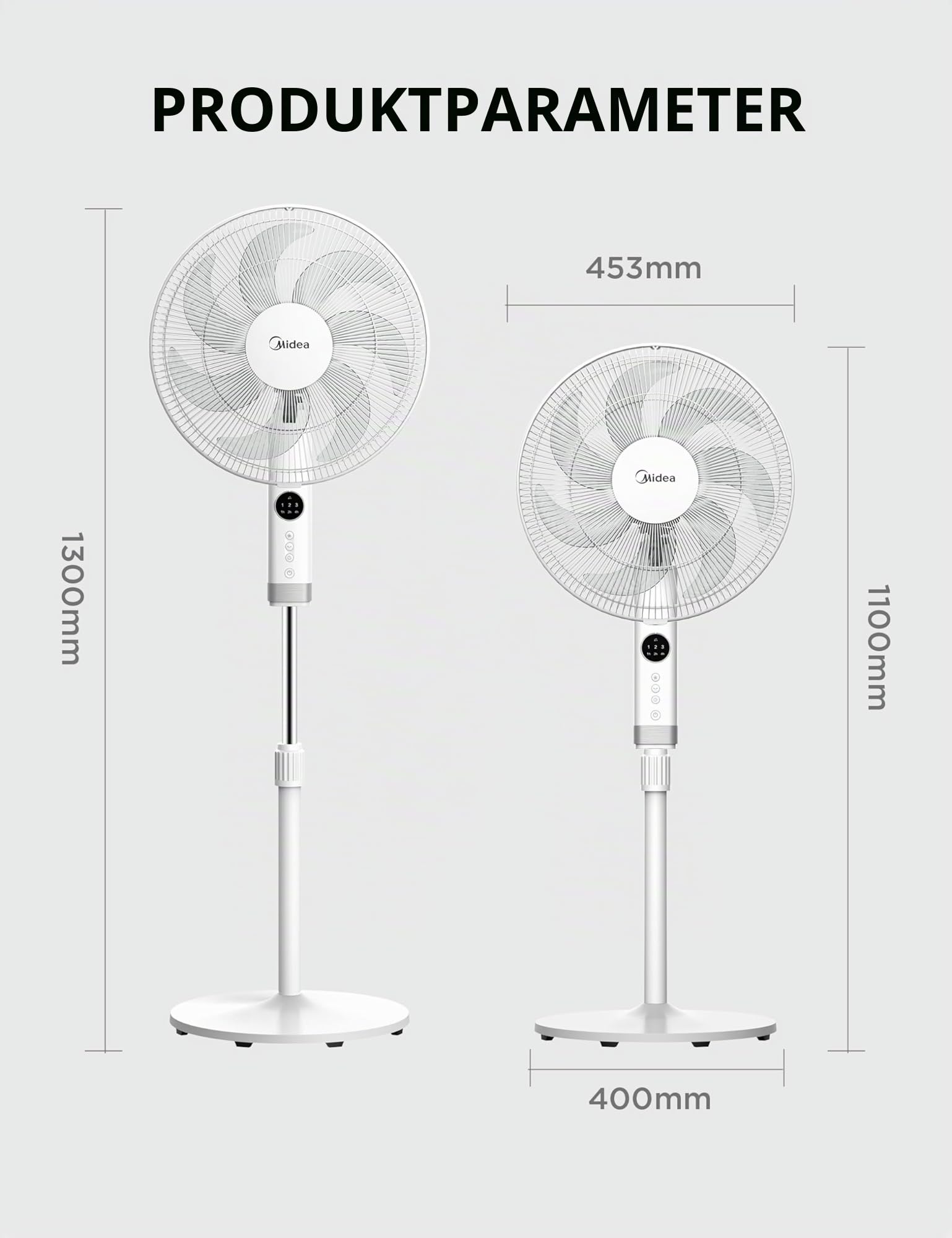 Midea FS40-23MR Standventilator 3 Geschwindigkeiten Teleskophöhe Fernbedienung 90-Grad Schwingung