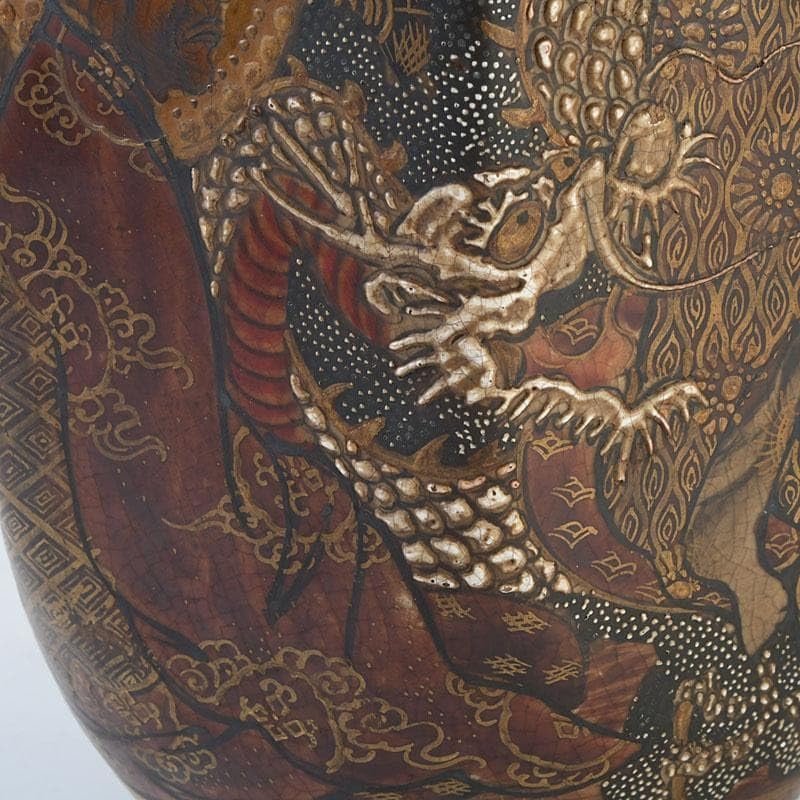 薩摩焼 丸二造 金襴手 羅漢図 花瓶 Z 9602 薩摩焼 丸二造 金襴