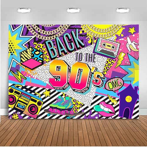 Mocsicka Back to The 90's Backdro 90s Theme Birthday Party Decorations Background House Party The 90's Hip Hop Sign Party Decorations 80's Party Supplies (7x5ft)