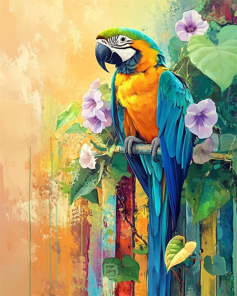 Henypt Cross Stitch Kits, Beautiful Parrot Easy Patterns Embroidery Kit Supplies, Stamped Options for Adults Beginners (Stamped)