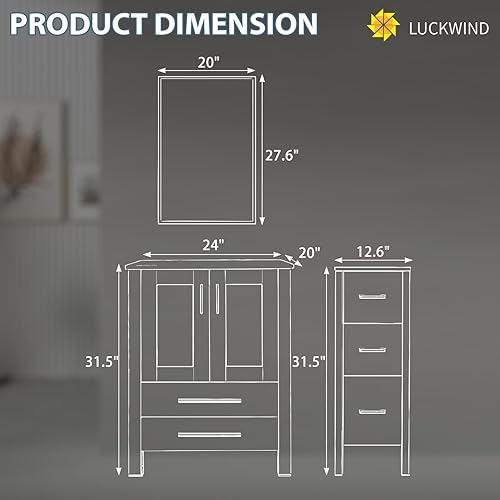 Miniatura 2 de LUCKWIND Armario de tocador de baño de 36 pulgadas con gabinete lateral, construcción de madera maciza y marco pintado, incluye puerta de vidrio