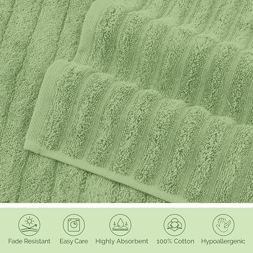 Image of Elegant Comfort Luxury 100% Turkish Cotton Corduroy Ribbed 4 Pack Hand Towel Set 16 x 28 Inch - Absorbent, Super Soft, Quick Dry, Premium Towels for Bathroom, Gym, Spa and Hotel Use, Sage