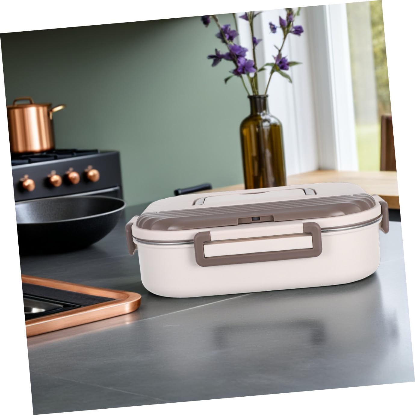 Boîte à Déjeuner Inox Compartiments Hermétique Anti-fuite Double Récipient Compartimenté pour Repas Travail École et Réutilisable