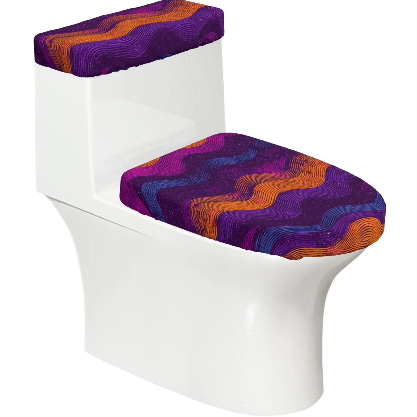 Mrowyc Black Blue-Purple Ripples Printed Toilet Seat Set - Set Of 2 - Universal Toilet Seat Cover - Housewarming Birthday Christmas Gift