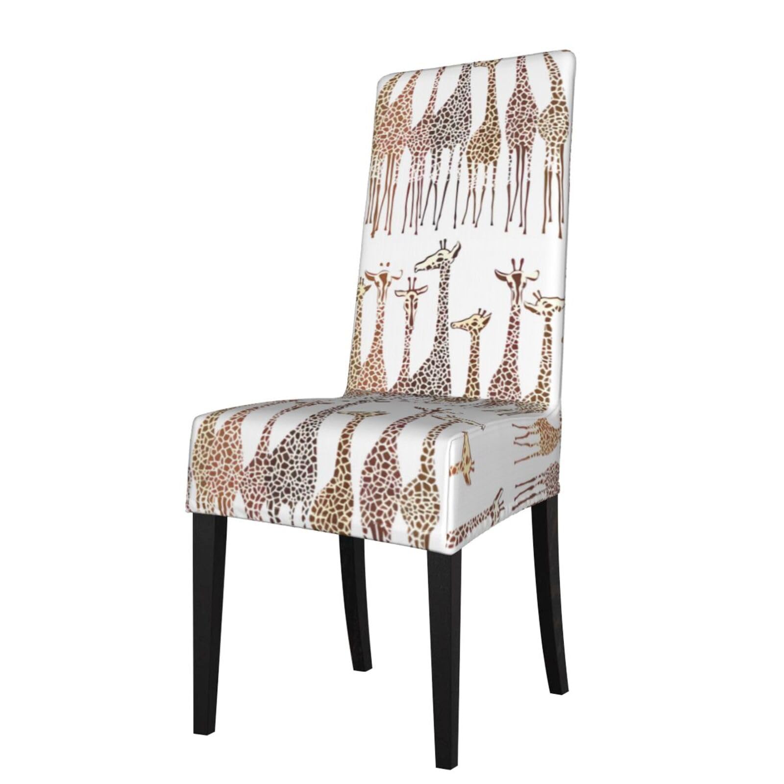 YYHHAOFA Cute Wild Cartoon Giraffes Prints Dining Chair Throws - Stretchable Polyester-Spandex Slipcovers for Refreshing Your Dining Room Decor