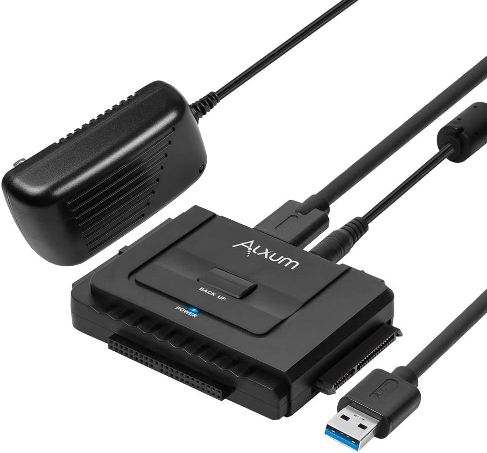 Alxum USB 3.0 to SATA/IDE Adapter with Universal 2.5"/3.5" Hard Drive Disk Converter Combo for HDD/SSD & IDE HDD Drives Optical Drive, Support 6TB and OTB, Include 12V 2A Power Adapter + USB 3.0 Cable