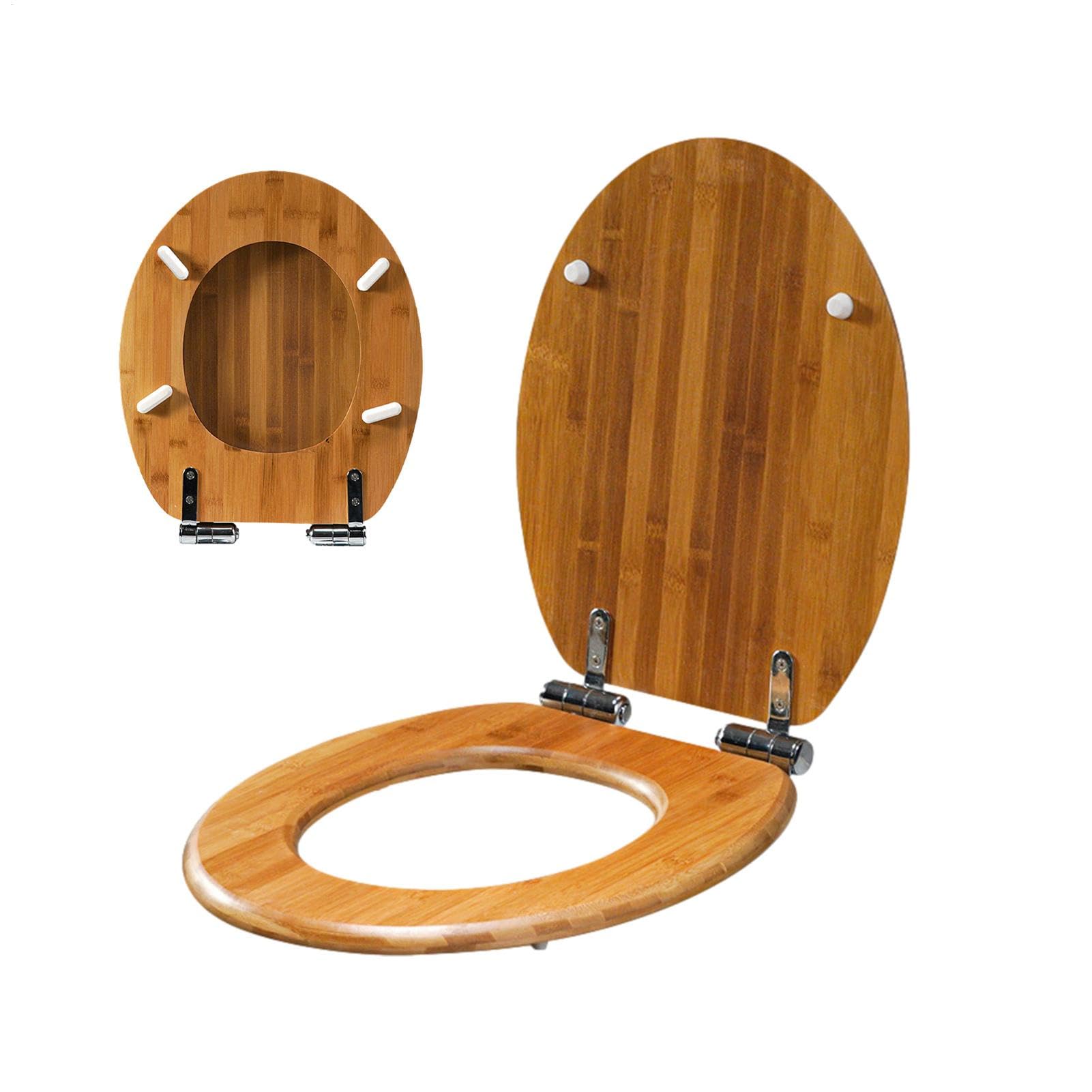 Asiento de inodoro ovalado de madera, moldeado con bisagras de acero | inoxidable, tapa de cierre, función lenta, asiento de baño cómodo y duradero para inodoros modernos, accesorios de higiene