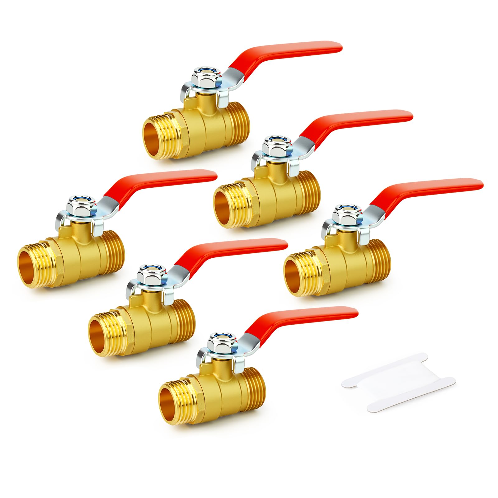 GASHER 6PCS 1/2 Inch Brass Mini Ball Valve, Shut Off Valve, 1/2 Inch MNPT Thread Pipe Fitting