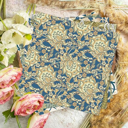 24 Sheets William Morris Wildfloral Scrapbook Paper 12\'\' x 12\'\' Green Blue Vines and Flowers Pattern Pad Vintage Flower Double-Sided Cardstock Paper for Background DIY Card Making Origami