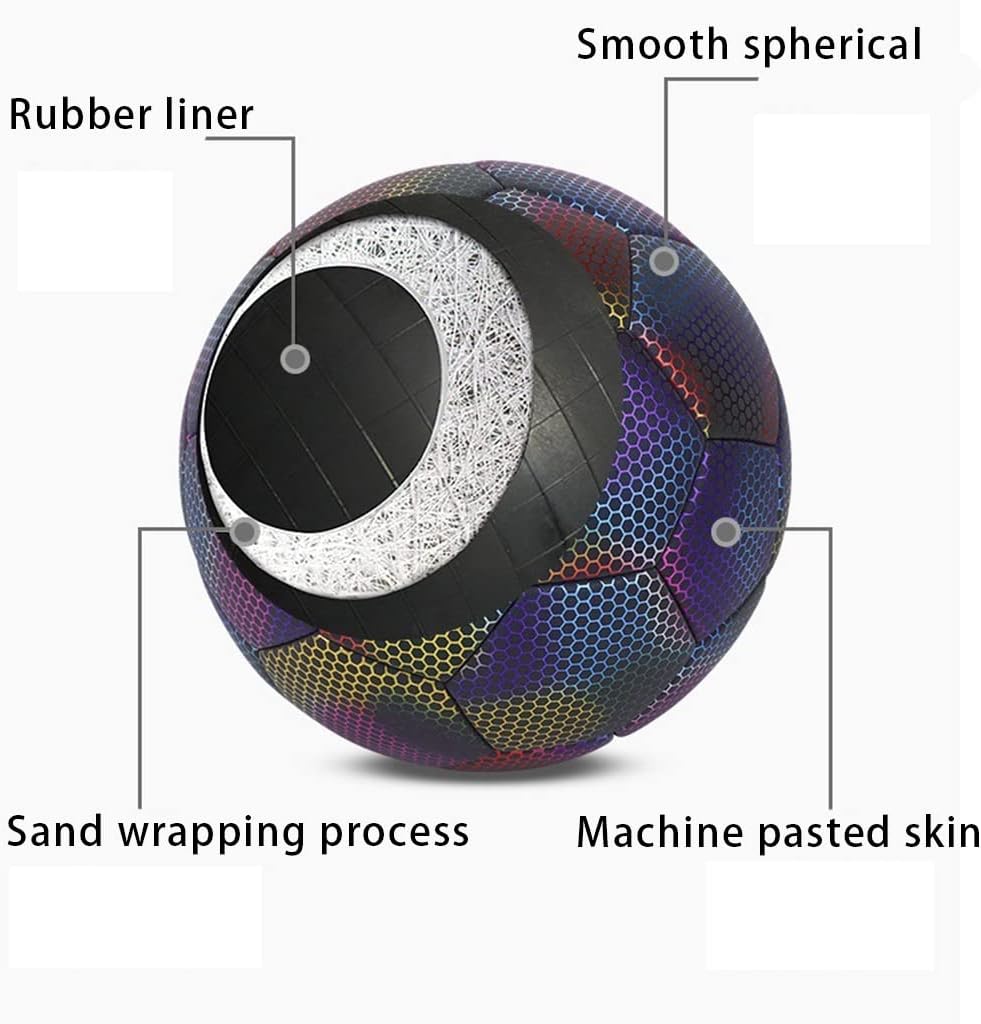 Reflective Soccer Ball Luminous Football Noctilucous Soccer Student Teenager Team Training Noctilucent Ball Size 4/5 Luminous Football Reflective Soccer Glow In The Dark Football Soccer 4