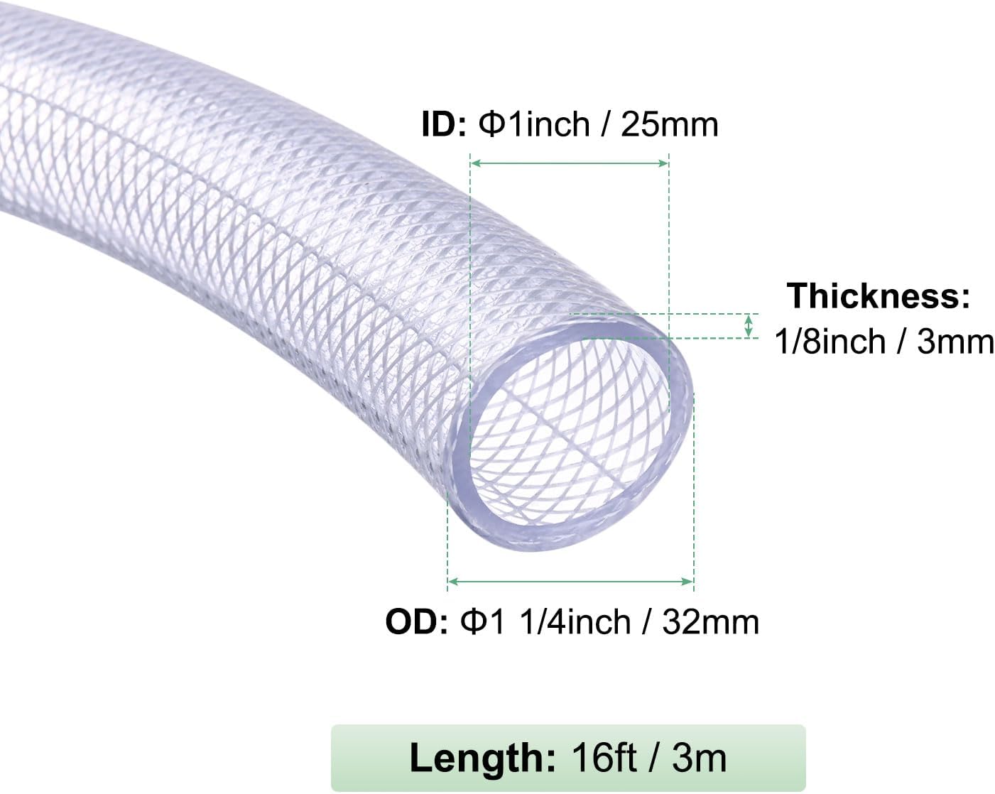 M METERXITY 1" ID Heavy Duty Clear PVC Hose | 10 ft Braided Reinforced Tubing for High Pressure Water, Air, Oil Lines | Burst & Twist Resistant | Home Brew, Pump, Industrial Use
