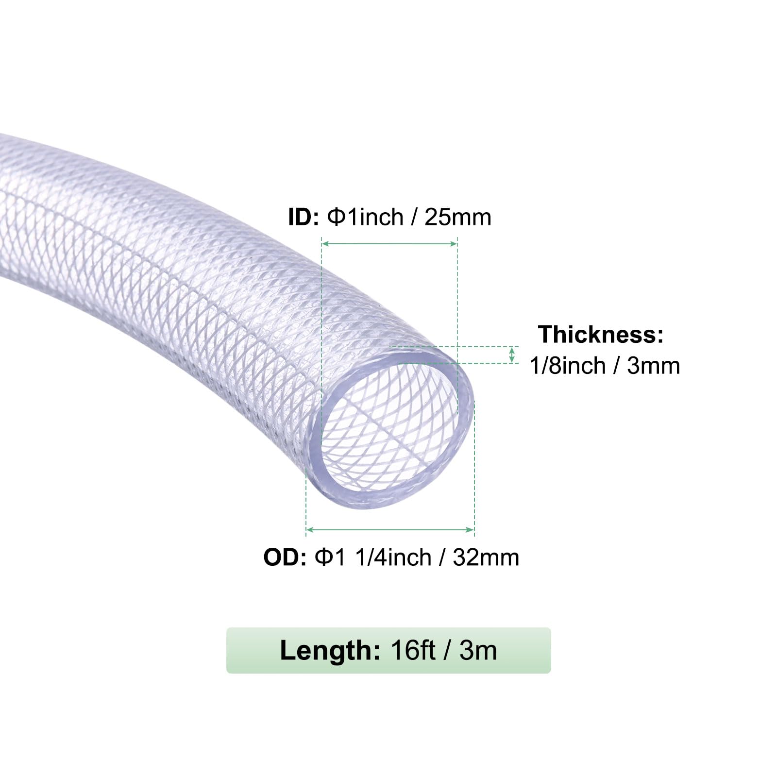 M METERXITY 1" ID x 1 1/4" OD Tuyau En PVC, 10 Ft Tuyau Flexible En PVC Tressé Transparent Haute Pression pour Lignes D'eau, D'huile, D'air
