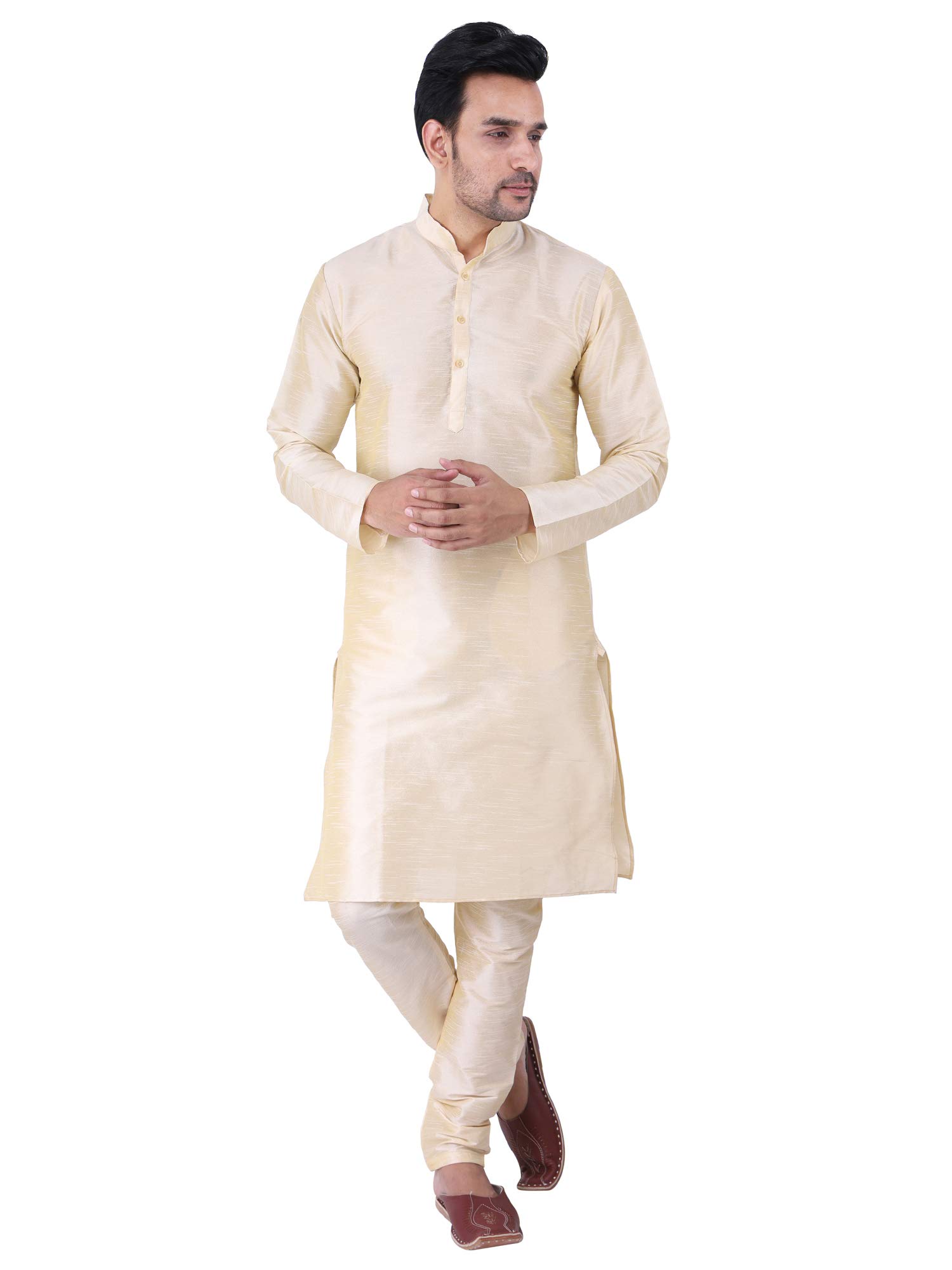 Men's Silk Blend|Classic|Occassion|Ethinic|Full Sleeve|Mandirn Collor|Knee Length|Solid Colour|Light Weight|Comfort|Regular Fit Kurta Pyjama Set