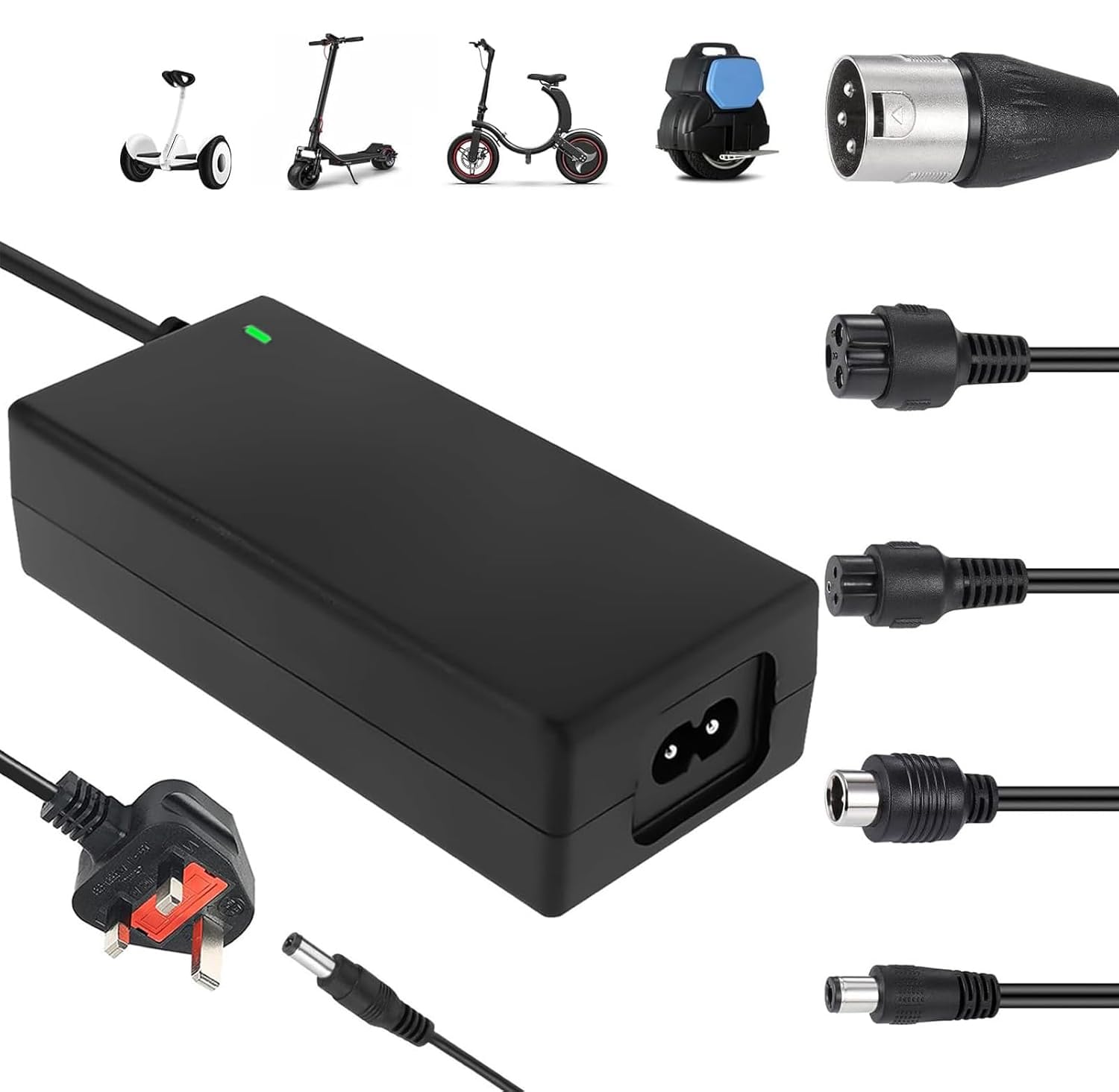 MVCUASF 42V 2A Electric Scooter Charger, Compatible with Electric Scooter, Mobility Scooters, and Electric Bikes 6 in 1 Hoverboard Chargers Electric Bike Charger for 36V Li-ion Batteries