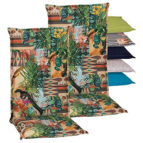 Beo Hochlehner-Auflagen 2er Set UV-beständig Turin | Made in EU Premium-Qualität | Gartenstuhl-Auflagen waschbar | Atmungsaktive Stuhlauflagen Hochlehner | Sitzauflagen mit Dschungel-Motiv Grün