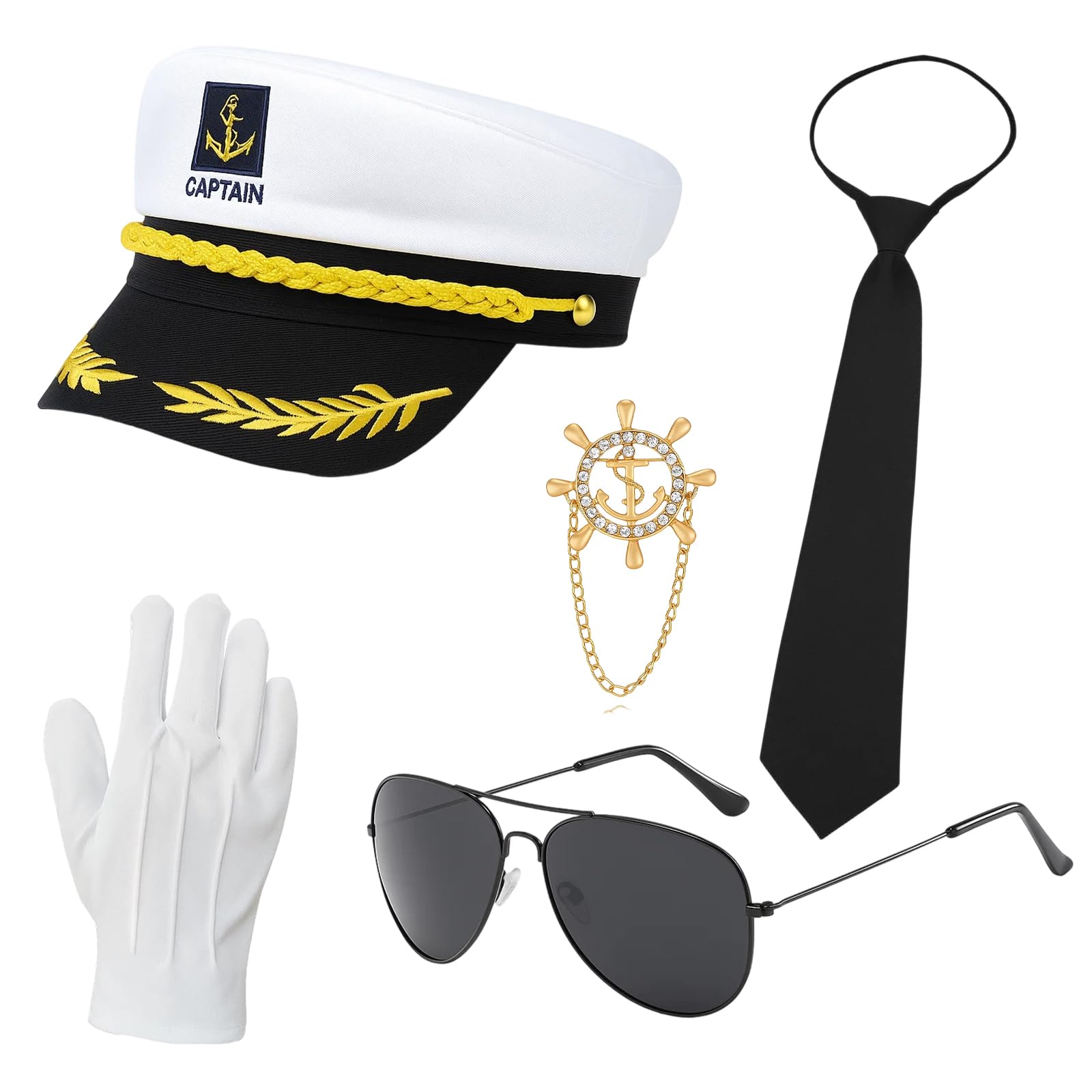 YcsRnn Sailor Hat, 6-Piece Set for Adults and Teens, Classic Captain Hats for Nautical Theme Parties, Halloween Costumes, and Role-Playing Events, Adjustable Sailor Outfit Accessories