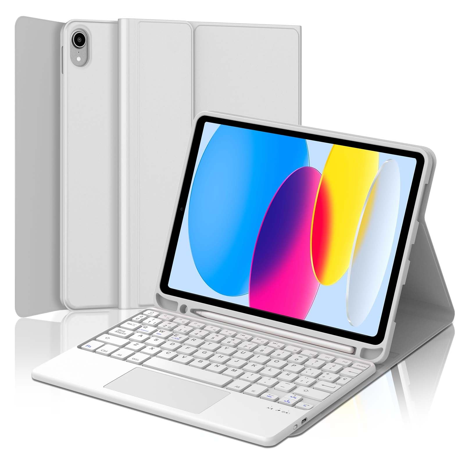 Teclado con Touchpad para iPad A16 11 Generación 2025/10 Generación 2022 | Español Ñ Teclado Bluetooth con Trackpad para iPad A16 11ª/10ª Generacion 2025/2022, Gris Claro