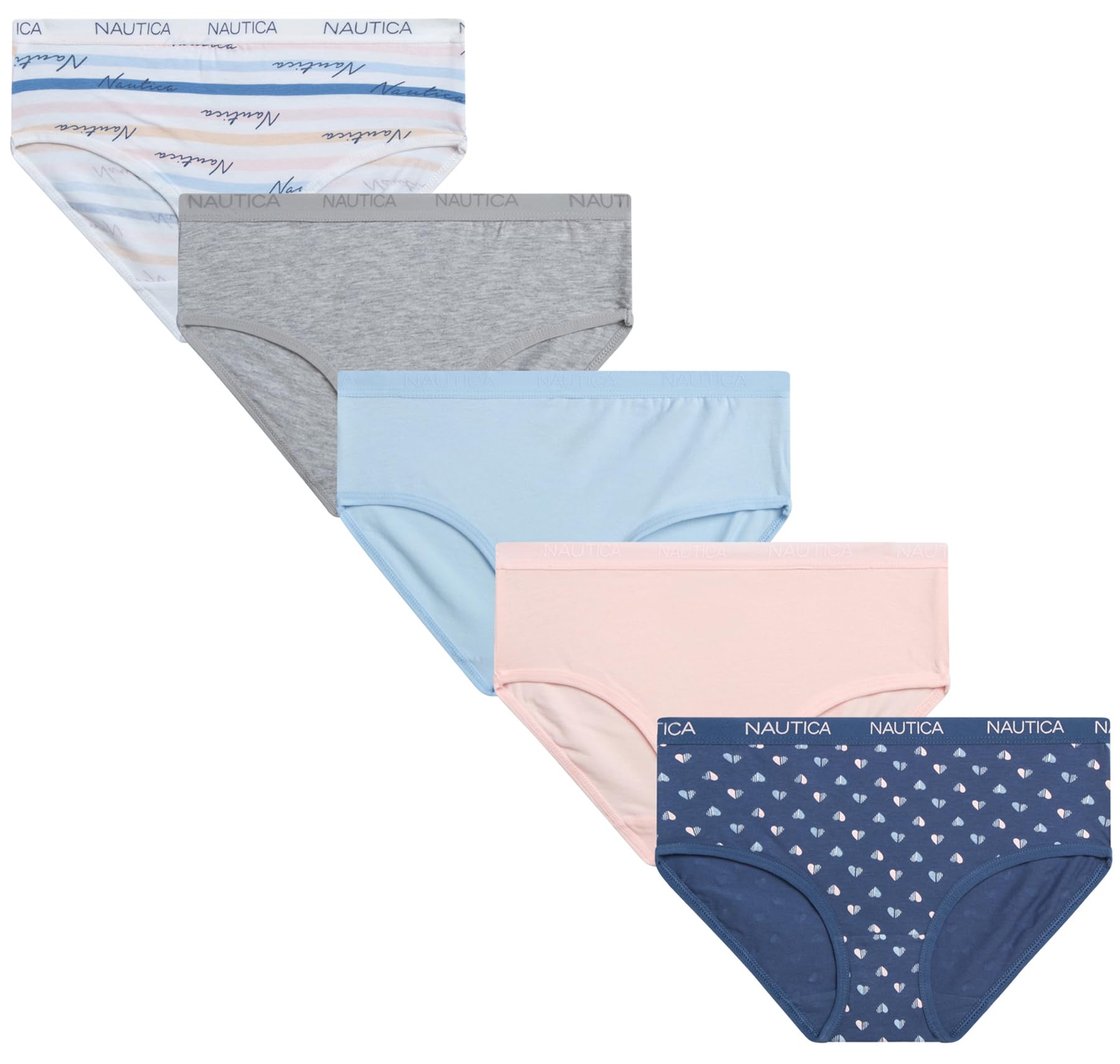 Nautica Girls Underwear Briefs - 5 Pack Comfort Stretch Mid-Waist Breathable Cotton Underwear Panties for Girls 4-12