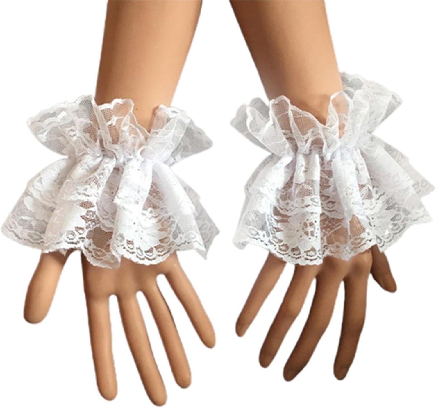 Lolita Lace Gloves White Hand Sleeve Lace Elastic Cuffs for Women Girls Halloween Cosplay Masquerade Party Accessories 1 Pair