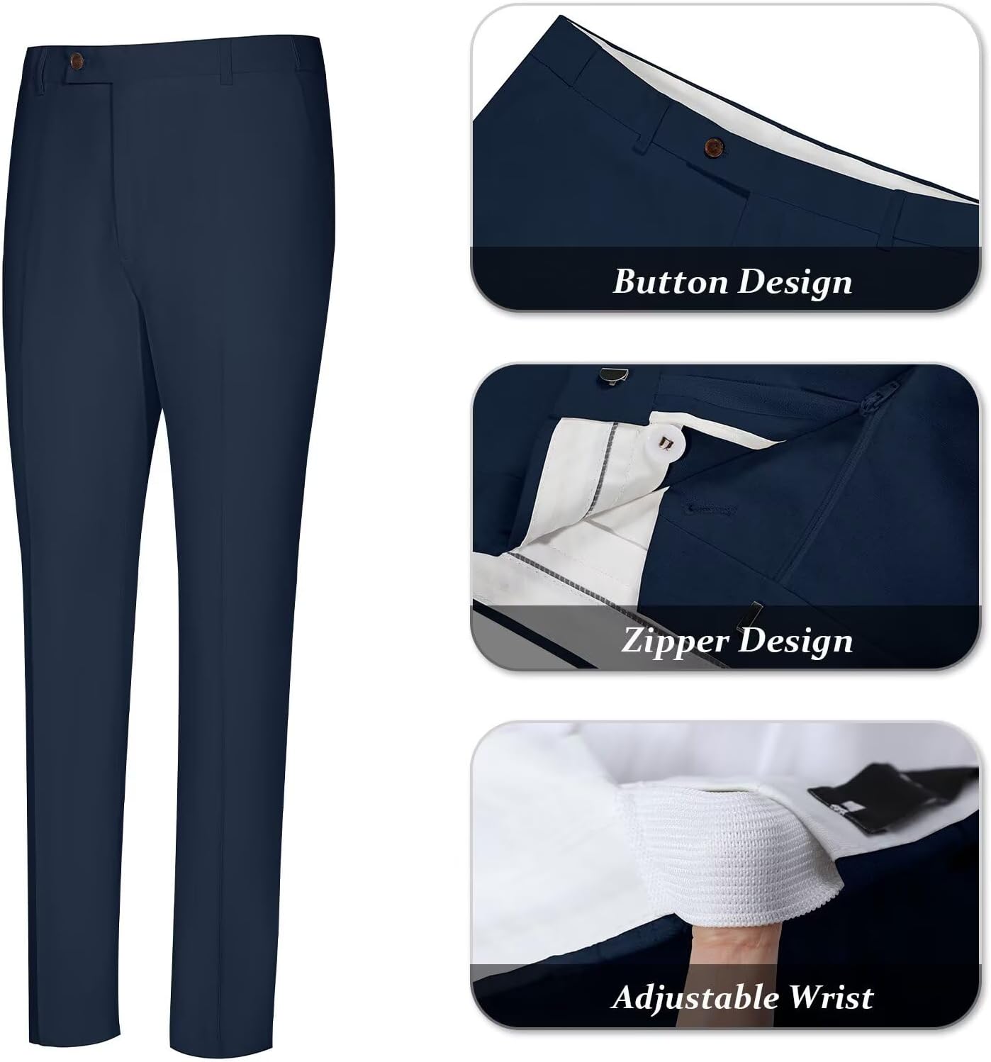 Men's 2 Piece Navy Linen Suits Slim Fit Casual Summer Beach Wedding Dress Tux Prom Suit Blazer Jacket and Pants Navy Blue XL - Image 3