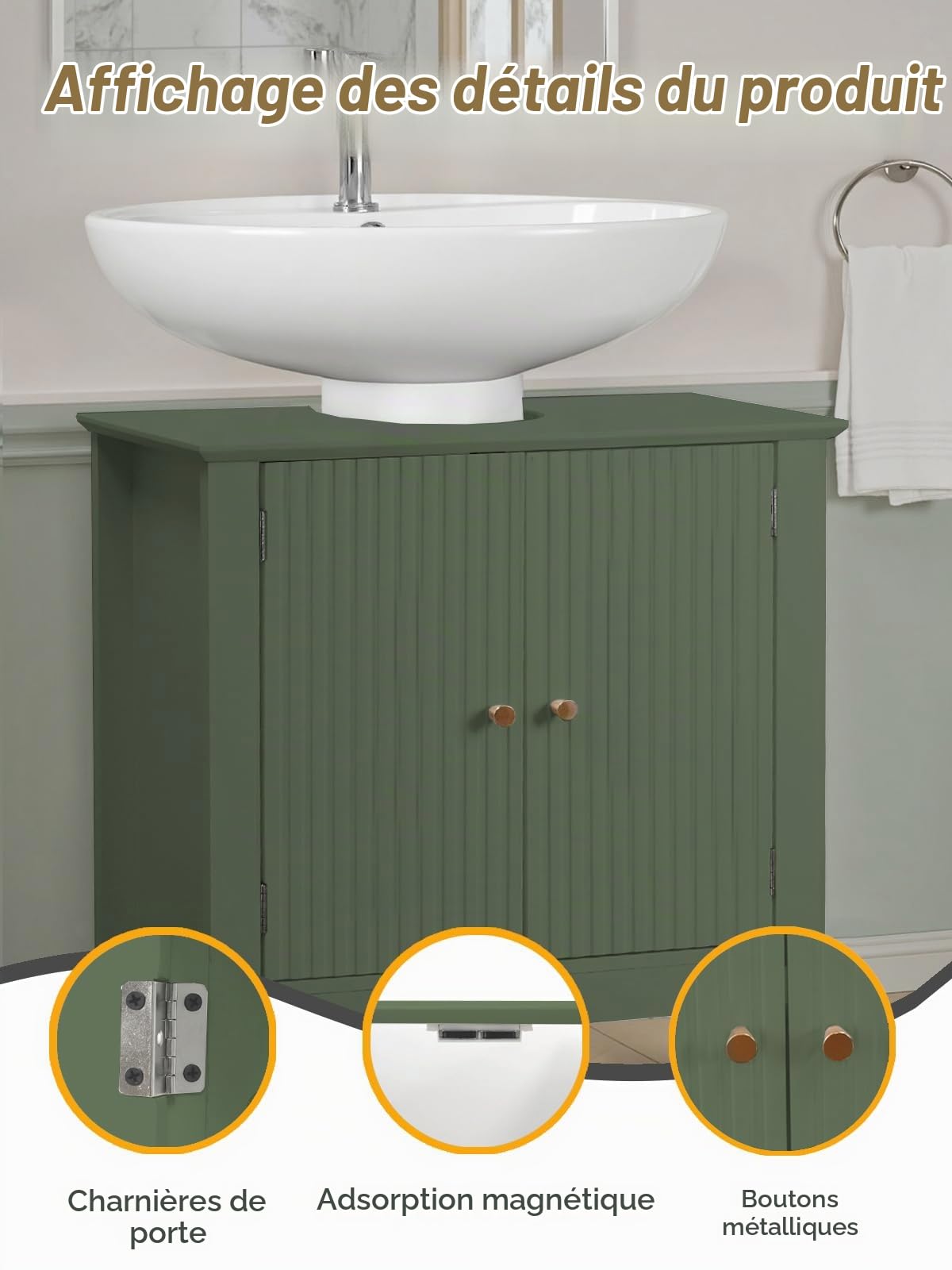 EOSVALO Waschbeckenunterschrank, Modernes und Waschbecken mit Unterschrank U-förmiges Design Badezimmerschrank; 2 Türen und EIN Fach; Geeignet für Badezimmer