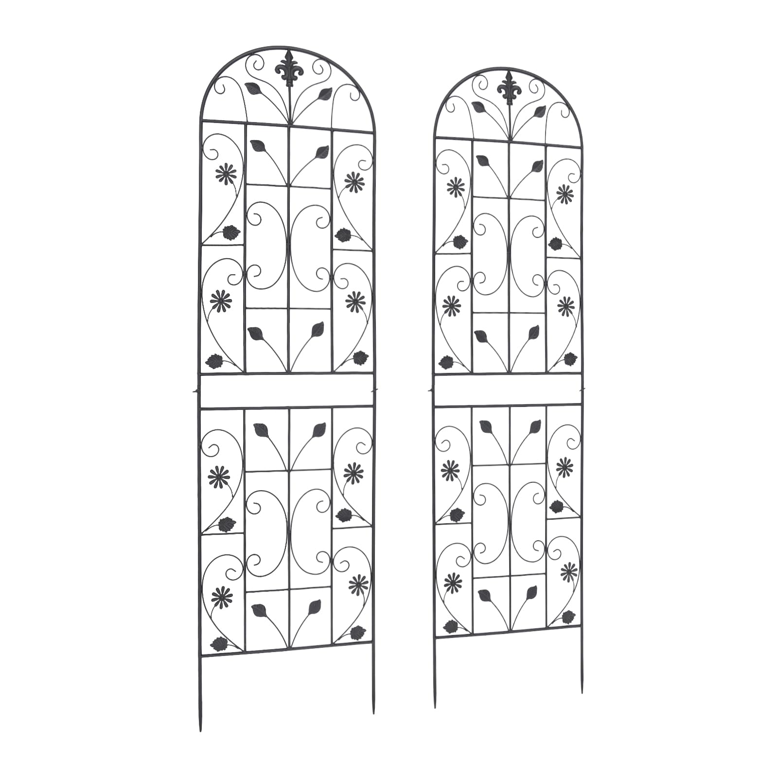2 Stück Rankgitter Eisen 180 cm Hoch, Spike Länge 20 cm, Rankhilfe für Kletterpflanzen, Gewölbte Form, für Innenhöfe, Balkone, Terrassen, Gärten, Kletterhilfe Pflanzen, Schwarz