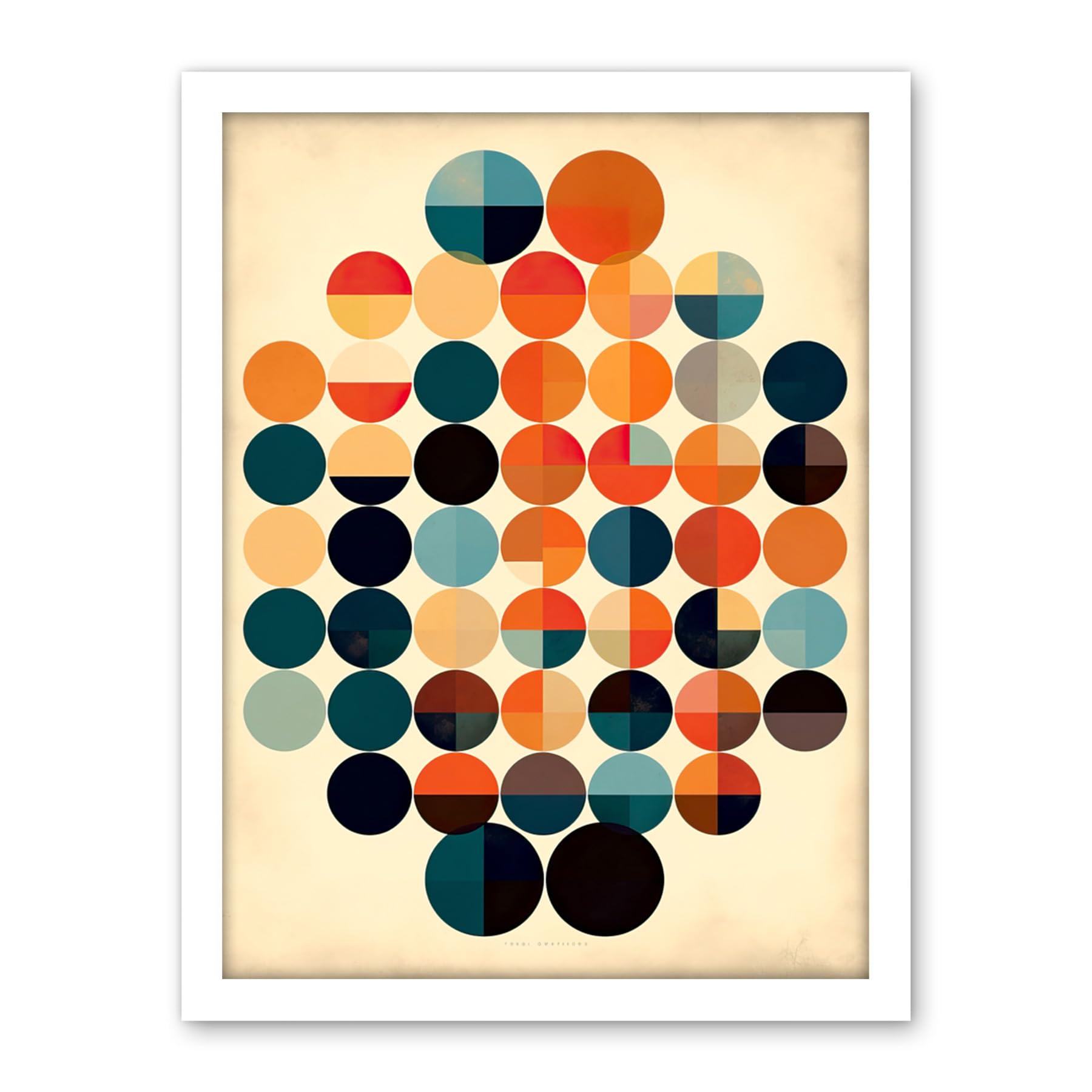 Artery8 Minimalist Bauhaus Geometric Vintage Colourful Shapes Circles Artwork Framed Wall Art Print 18X24 Inch
