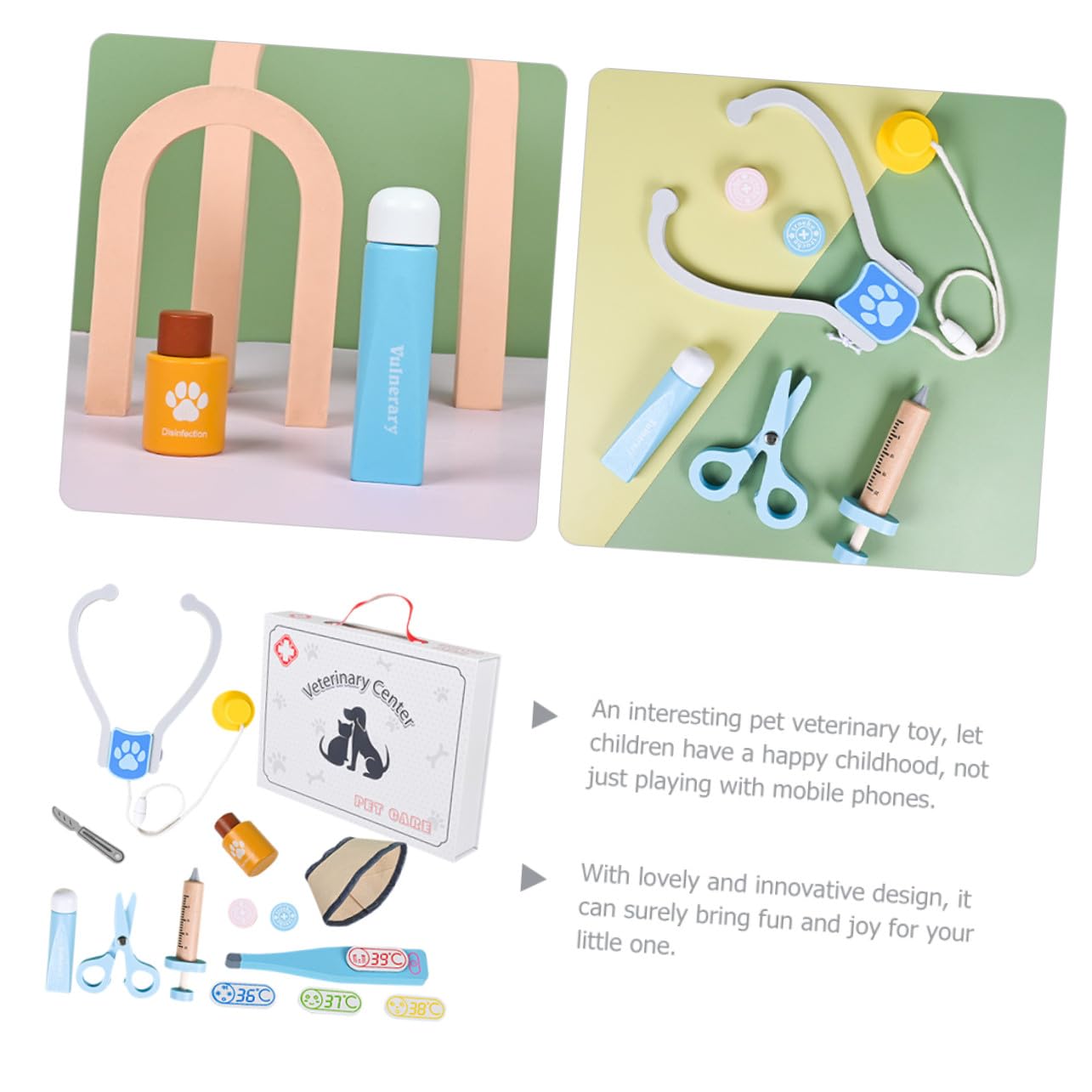 Hemobllo Set Gioco Medico in Legno per Ragazzo Ragazza, Kit Veterinario Sicuro e Funzionale, per Compleanni e Gioco di Ruolo Educativo per Ragazze e Ragazzi