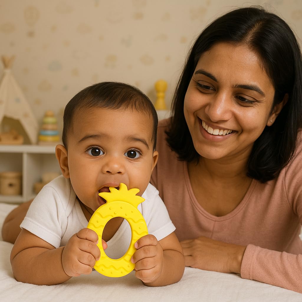 Cute Landings Silicone Teething Toy for Newborn Baby Girls & Boys | BPA-Free, Food-Grade | Gum Relief, Chewing Aid |Teether| Easy-to-Grip Essentials (3+ Months)