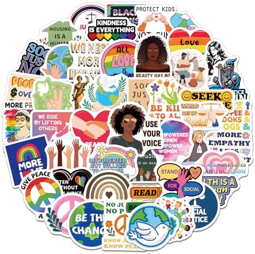 200PCS Social Justice Stickers - Human Rights, Equality & Activism Stickers, Waterproof Vinyl Decals for Water Bottle Laptop Phone, Social Worker Gifts for Men Women