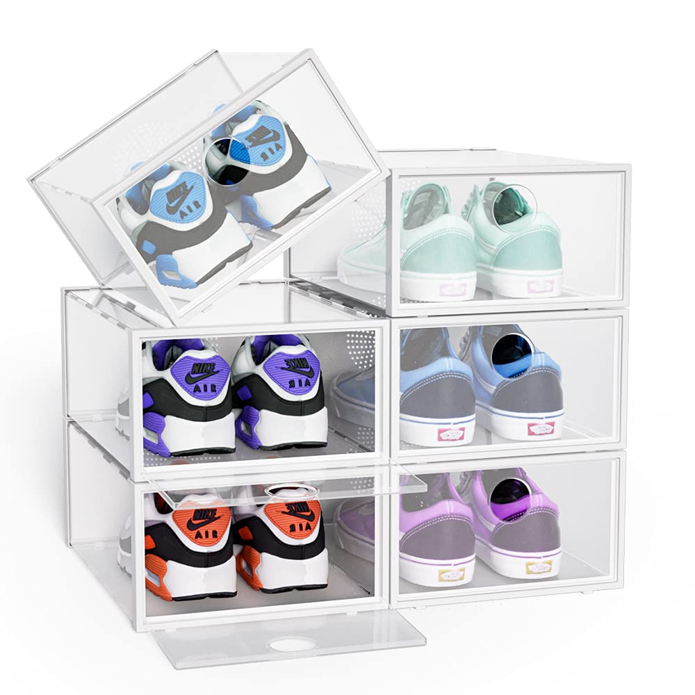 Buy 6 Pack Shoe Storage Boxes, Clear Stackable Plastic Storage