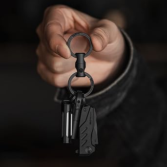 KeyUnity KM15BK Titanium EDC Bottle Opener Keychain Clip with D Ring & KA15BK Swivel Ring Bundle