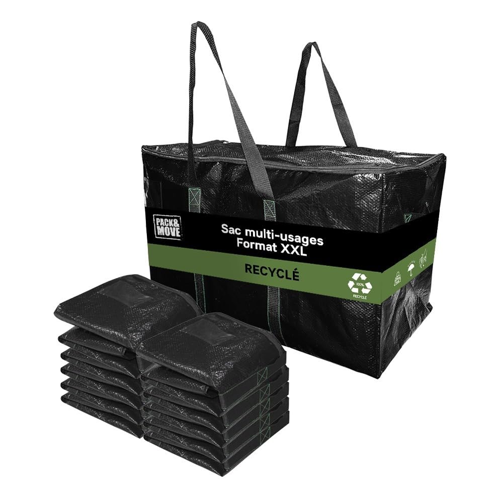 Set di sacchetti per traslochi e deposito con cerniera, impermeabili, 70 x 35 x 42 cm (confezione da 10)