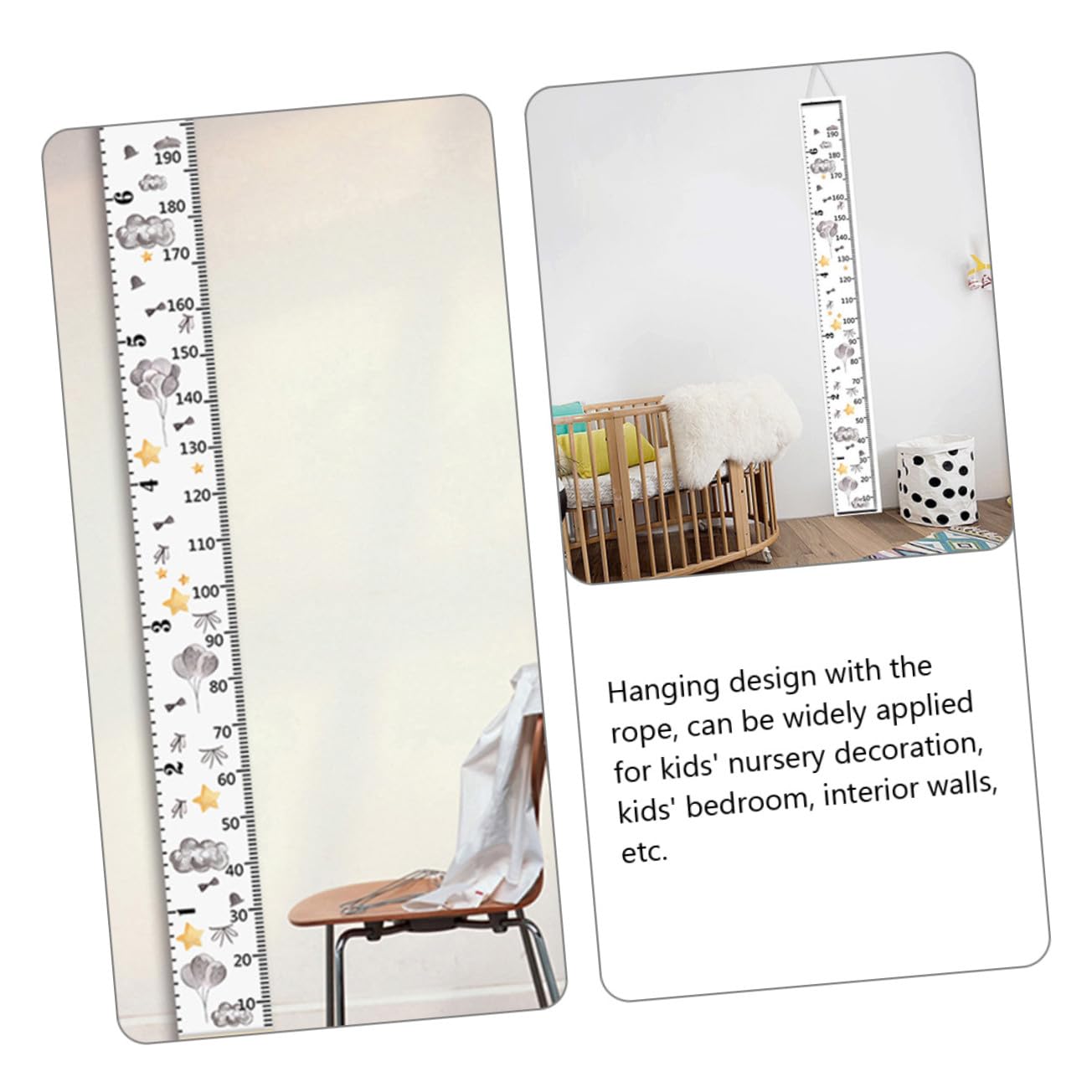 Growth Chart Canvas Ruler for Boys and Height Measurement Hanging Wall Decor for Nursery and Bedroom Black Height Tracker
