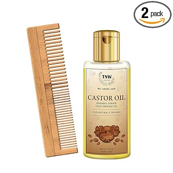 TNW-The Natural Wash Combo of 100 % Pure Castor Oil & Neem Comb | Castor Oil For Hair ,Skin,Eyelashes And Nails 100 ML | Wooden Neem Comb , Elminiates Infections And Toxins.