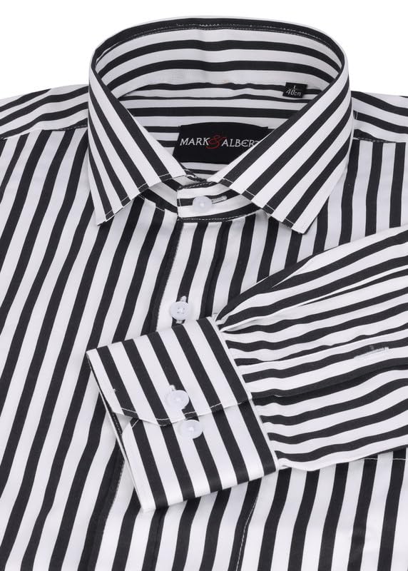 Image of MARK & ALBERT Men's Striped Full Sleeves Cotton Formal Shirt White | Stylish Shirt for Men