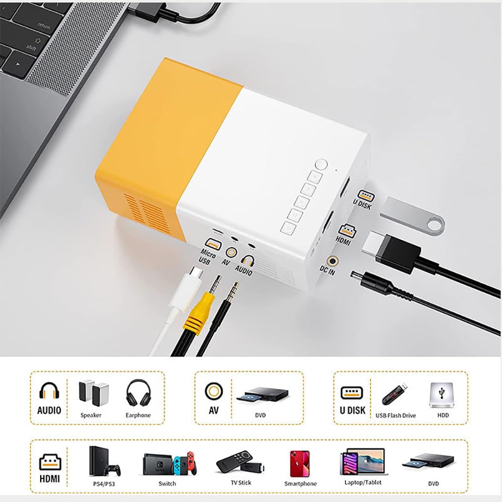 TsoLay Mini proiettore Portatile, proiettore Domestico Full HD 1080P con Telecomando, Schermo Grande da 24 a 60 Pollici, risoluzione 1920x1080, interfaccia Multipla, per Home Theater/Film all'aperto